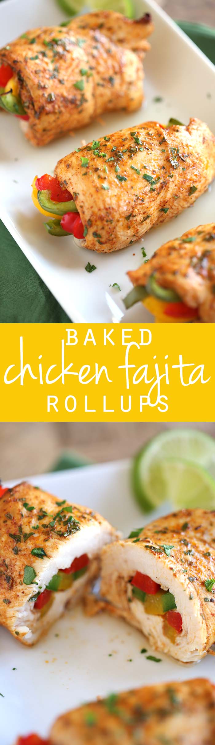 These Baked Chicken Fajita Roll-Ups are easy to make, super moist and make the perfect delicious low-carb meal!  eat-yourself-skinny.com