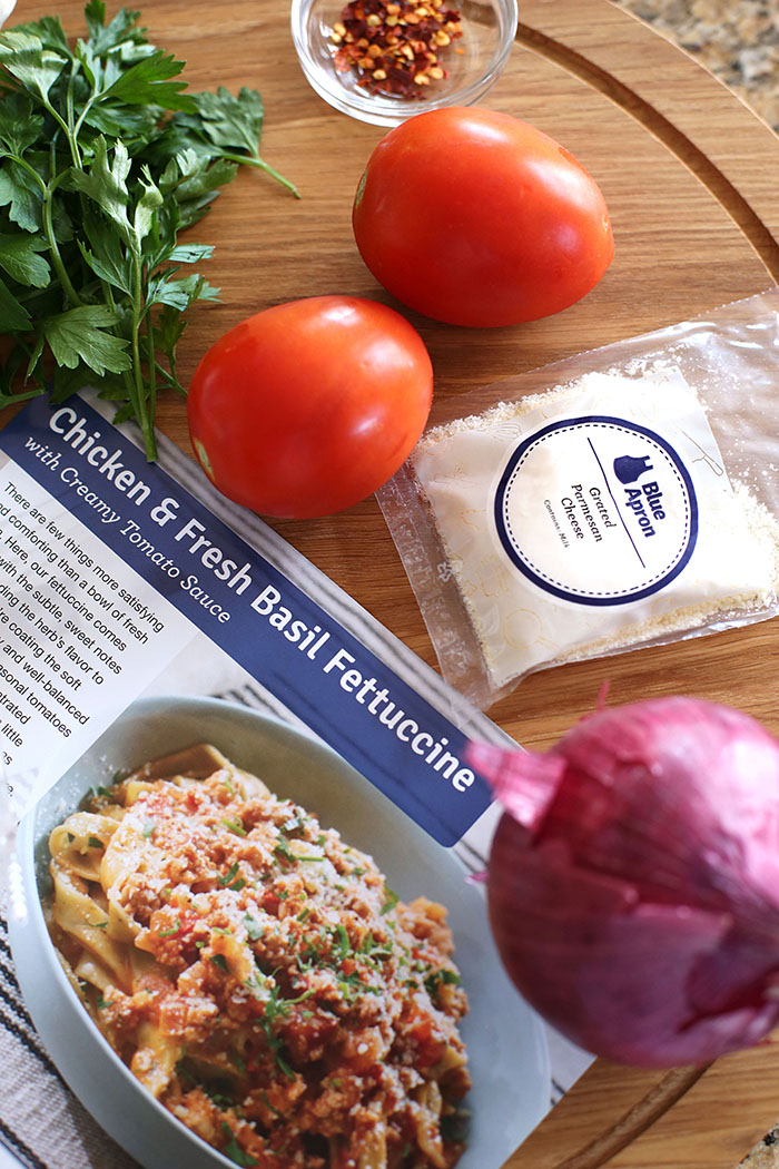In the kitchen with Blue Apron - Chicken and Fresh Basil Fettuccine